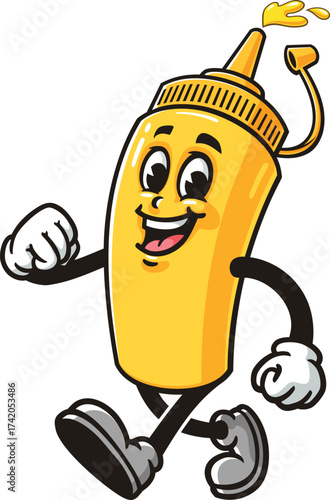 Mustard bottle mascot cartoon is walking casually