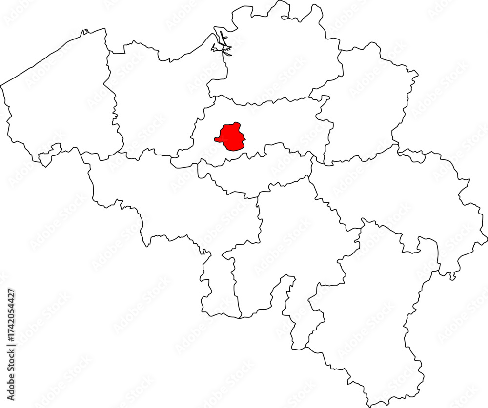 Fototapeta premium Detailed vector map of Belgium highlighting the Brussels-Capital Region, the nation's political, economic, and densely populated European Union center.