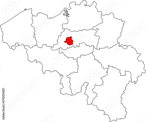 Detailed vector map of Belgium highlighting the Brussels-Capital Region, the nation's political, economic, and densely populated European Union center.

