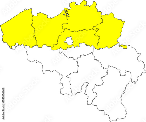 Detailed vector map of Belgium highlighting the Flemish Region (Flanders), the most populous and economically dominant northern Dutch-speaking territory.

