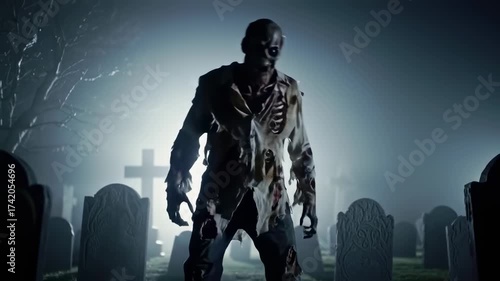 Zombie Rising Spooky Graveyard Horror Scene