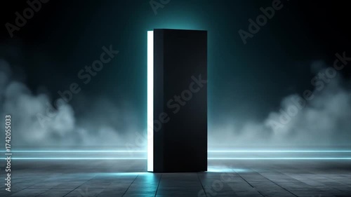 Modern illuminated column with neon lights on dark background