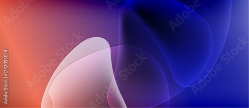 Abstract fluid shapes blend vibrant colors. Gradient transitions create soft, dreamy visual effect. Smooth curves dominate composition.