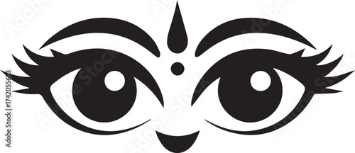 Stylized black and white illustration of divine eyes with a third eye symbol