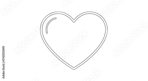 Monochrome heart symbol with glossy effect contour on a plain white backdrop displaying love, affection, tenderness, and minimal design style concept