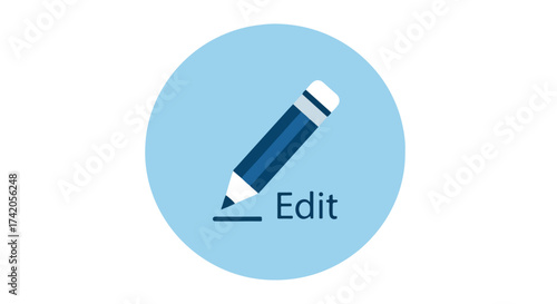 Edit Icon Representing Design Modification, Flat Design Style in Minimalistic Composition, on Blue Round Background