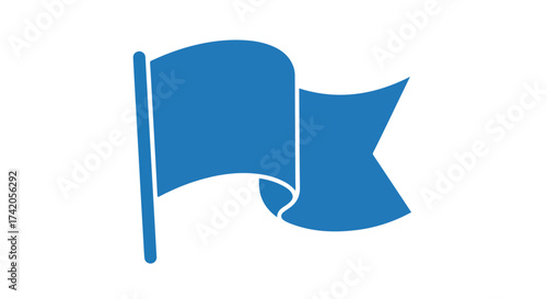 Stylized blue flag icon waving, representing a marker, symbol, or destination in a simple, bold design suitable for digital use