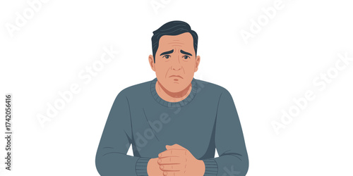 a man sitting with a sad and worried expression, ideal for concepts of stress, anxiety, depression, and emotional problems.