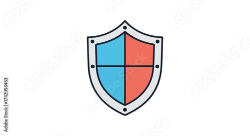 Free Download Stylized heraldic shield divided quarterly with blue and red fields over white backdrop - GFXLoad