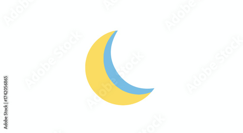 A serene yellow crescent moon with a light blue inner border against a pure white background showcasing simple design elements and celestial charm