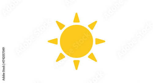 Simple radiant sunlight icon, embodying warmth and solar energy, with geometric rays extending from a central circle representing summer day