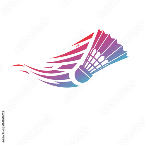 Dynamic shuttlecock graphic with tribal flame-like wings symbolizing speed and agility in badminton.