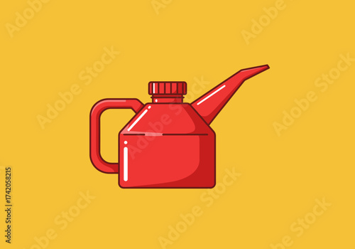 Red plastic oil can with a long spout for lubrication.