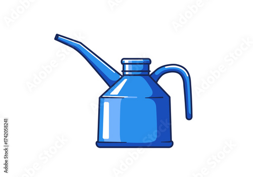 Blue Oil Can with Spout and Handle Illustration.