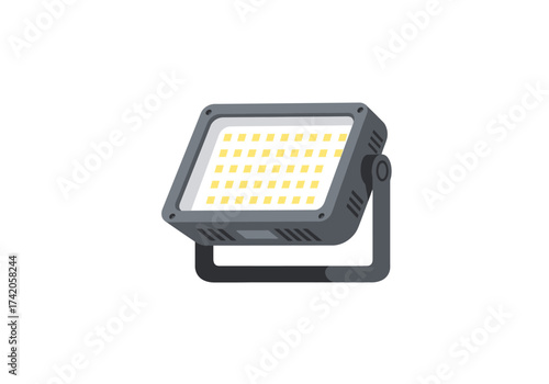 Modern LED floodlight vector illustration isolated on white background.