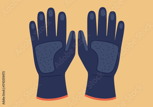 Pair of dark blue work gloves with reinforced palms.