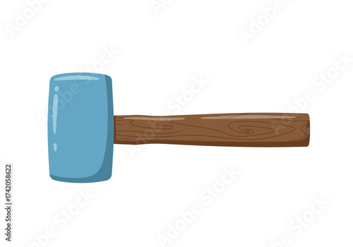 Blue rubber mallet with a wooden handle isolated on white.