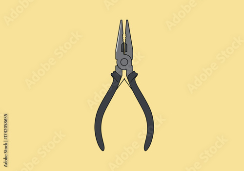 Close up of needle nose pliers tool on a yellow background.