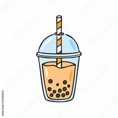 Isolated tapioca bubble tea with straw in plastic cup on white background