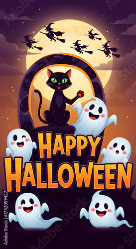 Spooky Halloween Banner with Cat Silhouette