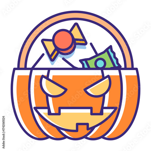 This Trick or Treat (candy Bucket) icon is suitable for Halloween, etc.