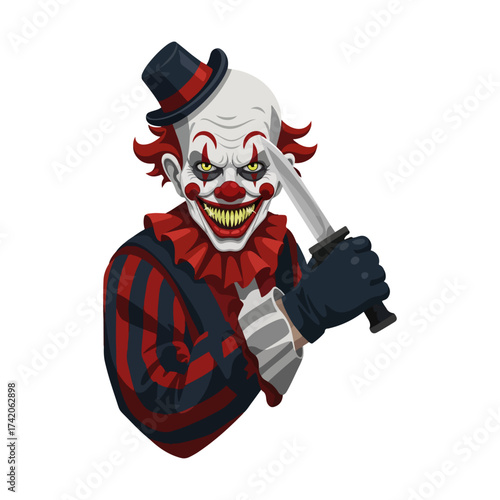 Sinister Clown Vector with Knife in Dark Carnival Theme