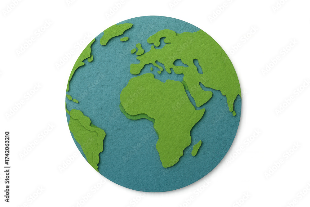 Fototapeta premium Felt earth globe representation showing continents, environmental protection, and global ecological awareness concept