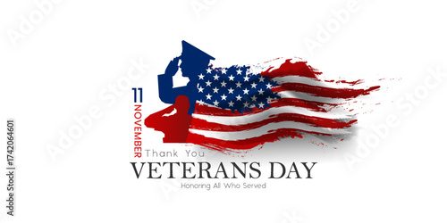 Veterans day poster. Veteran's day illustration with american flag, 11th November, Vector illustration	