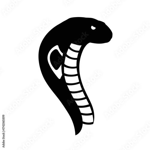Iconic cobra snake head silhouette symbol for design and branding projects silhouette Flat design vector illustration isolated on a white background