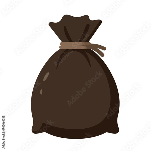 Brown drawstring pouch for gifts or treasures detailed realistic rendering silhouette Flat design vector illustration isolated on a white background