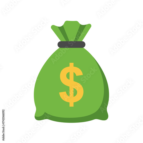 Green money bag with golden dollar sign symbolizing wealth and financial success silhouette Flat design vector illustration isolated on a white background