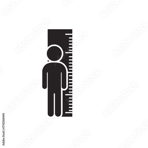Person silhouette measured against ruler icon graphic symbolizing growth and measurement silhouette Flat design vector illustration isolated on a white background