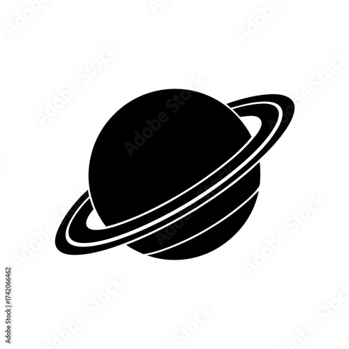 Black silhouette of saturn planet on transparent background