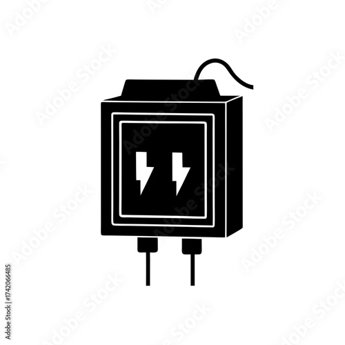 Electrical transformer black icon on transparent background silhouette