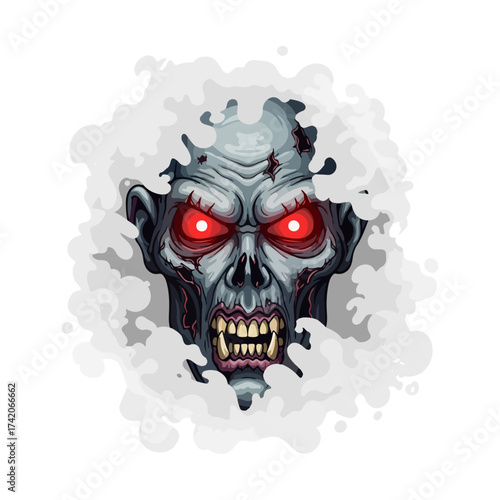 Creepy Zombie Face Poster Vector with Red Glowing Eyes