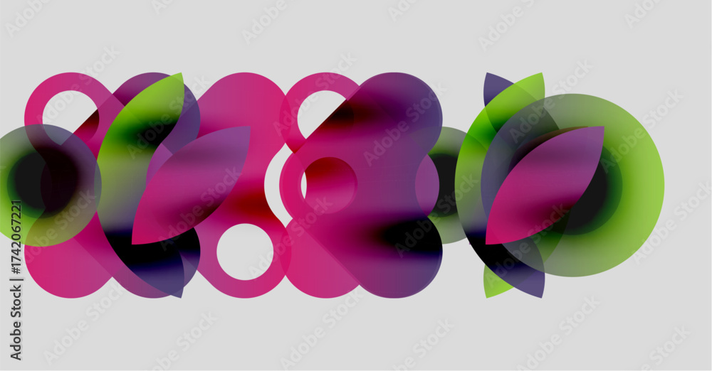 Fototapeta premium Abstract composition. Overlapping colorful circles create dynamic visual effect. Soft gradients, vibrant hues, modern design.