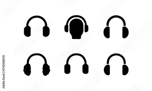 Silhouette collection of headphones and earmuffs icons for audio and winter style