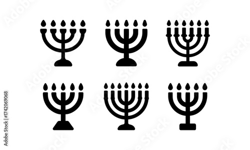 Silhouette menorah set with flame icons for hanukkah celebrations