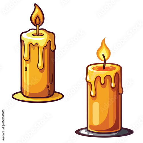 A lit candle. Wax candle Vector illustration