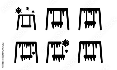 Winter playground swing set with snowflakes and icicles