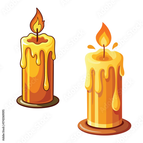 A lit candle. Wax candle Vector illustration