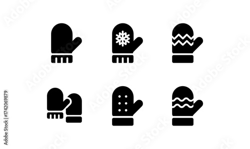 Minimalist winter mittens icons collection with unique designs