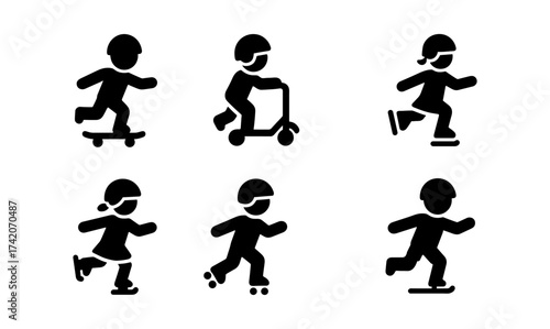 Silhouette icons of kids engaging in various outdoor activities
