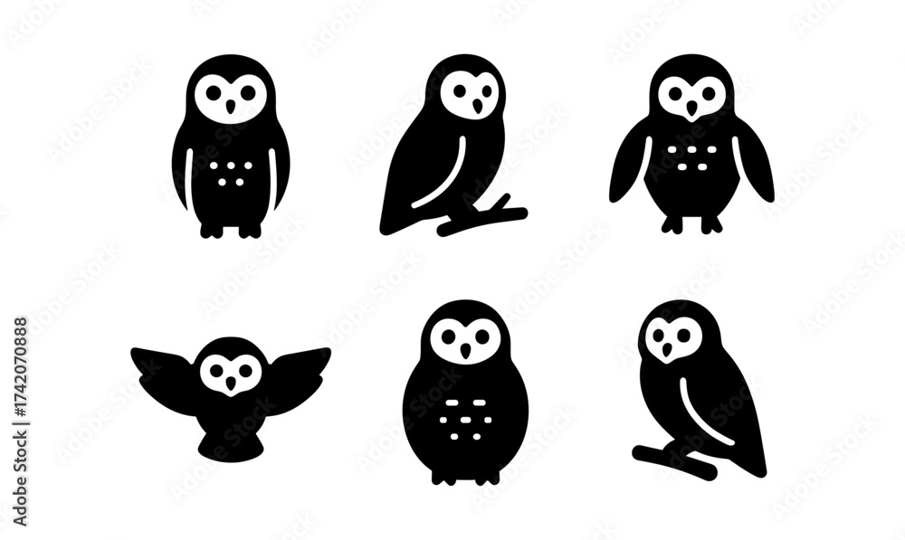 Obraz premium Minimalist black owl silhouettes set on white background