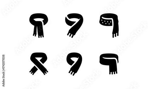 Minimalist scarf icons set for fashion design and winter styling