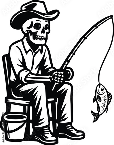 Skeleton Fishing | Skeleton Sitting on Chair Fishing Design | Dark Humor