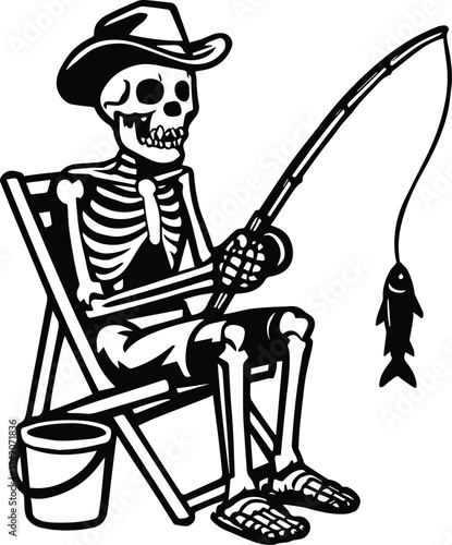 Skeleton Fishing | Skeleton Sitting on Chair Fishing Design | Dark Humor
