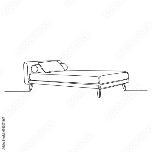 Modern daybed with pillows in line art on white background