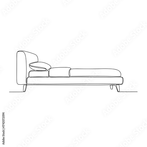 Minimalist daybed with pillows in line art on white background