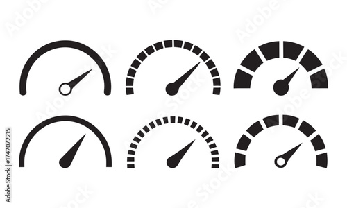 Speedometer and Gauge Icons Set, Performance, Velocity, and Meter Glyphs, vector illustration